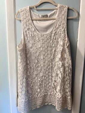 CJ Banks Cream Crochet Lace Sleeveless Tunic Tank 2X